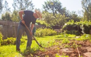 un homme entrain de faire du jardinage