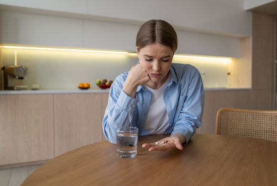 une femme prenant des antidépresseurs