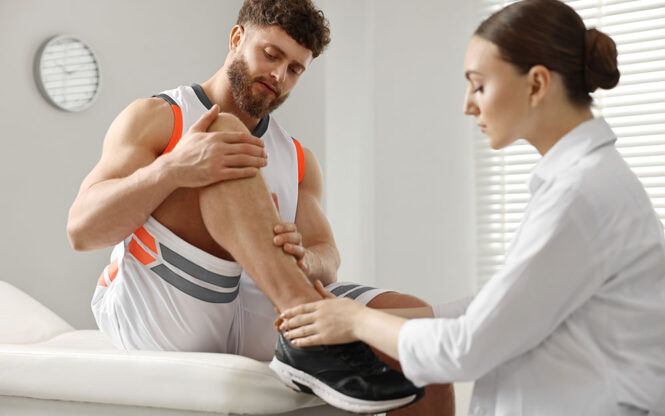 Médecin femme qui ausculte un sportif